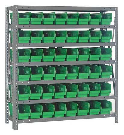 QUANTUM STORAGE SYSTEMS Steel Bin Shelving, 36 in W x 39 in H x 12 in D, 7 Shelves, Green 1239-101GN