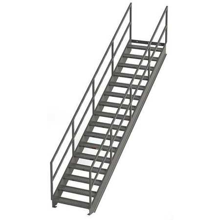 Zoro Select Industrial Stairway, 16 Steps, 119" Rise, 152" Run, 36"W Serrated Tread IS119-36