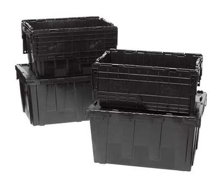 ORBIS Black Attached Lid Container, Plastic, Metal Hinge, 9.72 gal Volume Capacity FP143 Black Recycled