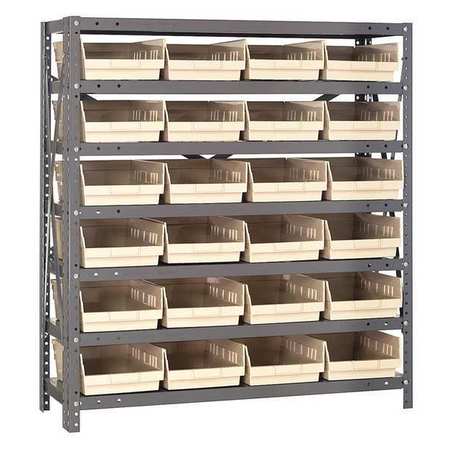 QUANTUM STORAGE SYSTEMS Steel Bin Shelving, 36 in W x 39 in H x 18 in D, 7 Shelves, Ivory 1839-108IV