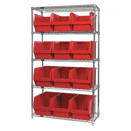 QUANTUM STORAGE SYSTEMS Steel Bin Shelving, 42 in W x 74 in H x 18 in D, 5 Shelves, Red WR5-533RD