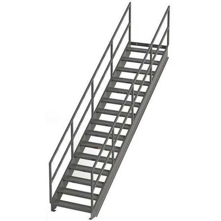Zoro Select Industrial Stairway, 15 Steps, 112" Rise, 142.5" Run, 36"W Serrated Tread IS112-36