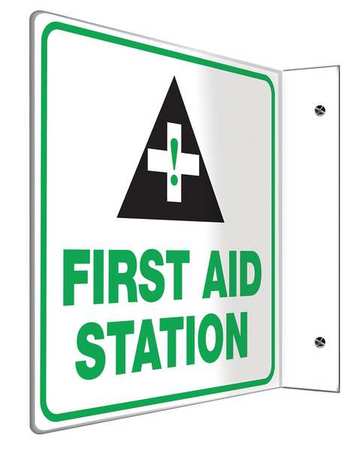 ACCUFORM L-Shape Projection Sign, 8"X8", Plastic, Legend: First Aid Station, PSP723 PSP723