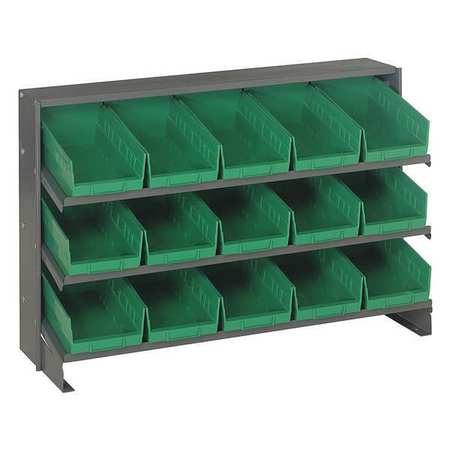 QUANTUM STORAGE SYSTEMS Steel Bench Pick Rack, 36 in W x 21 in H x 12 in D, 3 Shelves, Green QPRHA-102GN