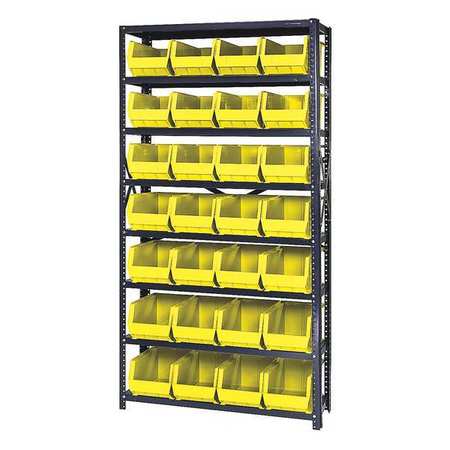 QUANTUM STORAGE SYSTEMS Steel Bin Shelving, 36 in W x 75 in H x 12 in D, 8 Shelves, Yellow QSBU-240YL