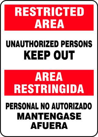 ACCUFORM Spanish-Bilingual Restricted Area Sign, 14 in Height, 10 in Width, Aluminum, Rectangle SBMADM906VA