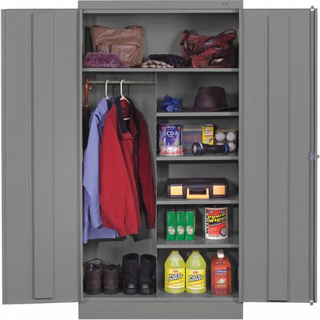 TENNSCO 24 ga. ga. Carbon Steel Storage Cabinet, 36 in W, 72 in H, Stationary 7220 MED GRAY