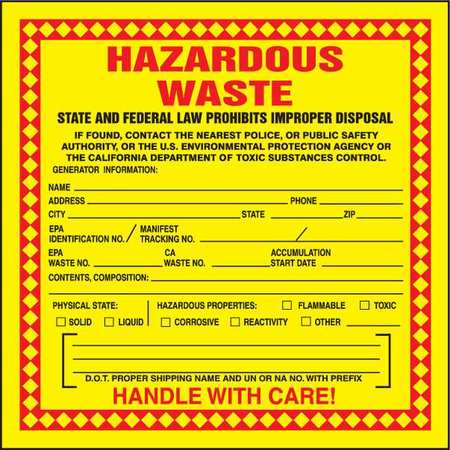 ACCUFORM Haz Waste Label, Hazardous Waste, 6x6 in, Paper, 250/RL MHZWCAPSL