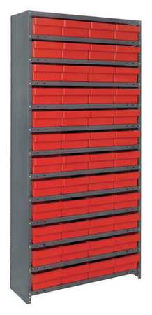 QUANTUM STORAGE SYSTEMS Steel Enclosed Bin Shelving, 36 in W x 75 in H x 18 in D, 13 Shelves, Gray/Red CL1875-606RD