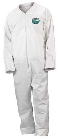 LAKELAND Collared Disposable Coveralls, Xl, 50 PK, White, Microporous Film Laminate, Zipper CTL412V-XL