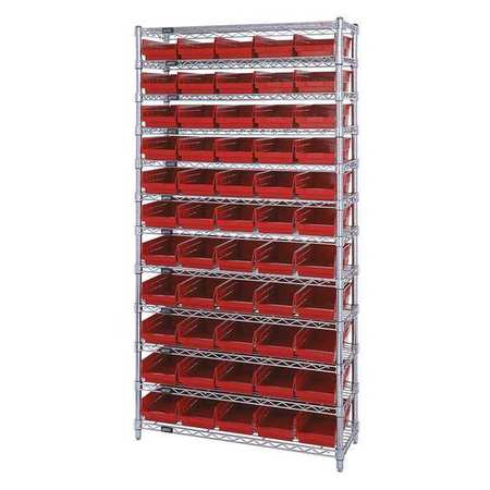 QUANTUM STORAGE SYSTEMS Steel Bin Shelving, 36 in W x 74 in H x 18 in D, 12 Shelves, Red WR12-104RD
