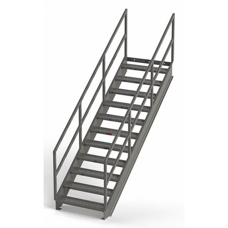 Zoro Select Industrial Stairway, 11 Steps, 84" Rise, 104.5" Run, 36"W Serrated Tread IS84-36