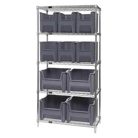 QUANTUM STORAGE SYSTEMS Steel Bin Shelving, 36 in W x 74 in H x 18 in D, 5 Shelves, Gray WR5-600800GY