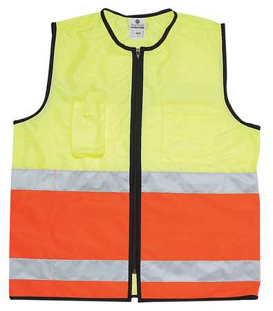 ZORO SELECT XL/2XL EMS Safety Vest, Lime/Orange 8068L-XL-2X