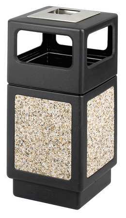 SAFCO 38 gal Square Trash Can, Black, 18-1/4" Dia, Open Top, Plastic 9473NC