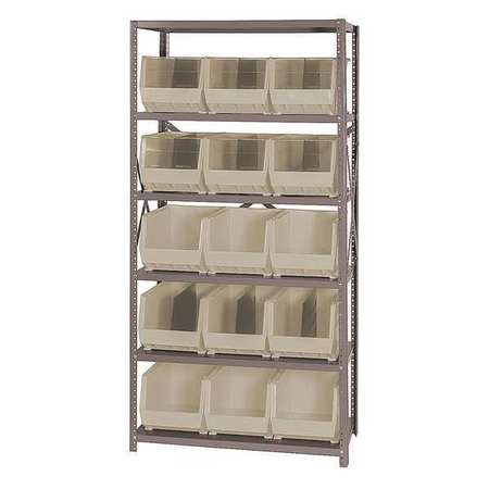 QUANTUM STORAGE SYSTEMS Steel Bin Shelving, 36 in W x 75 in H x 18 in D, 6 Shelves, Ivory QSBU-260IV