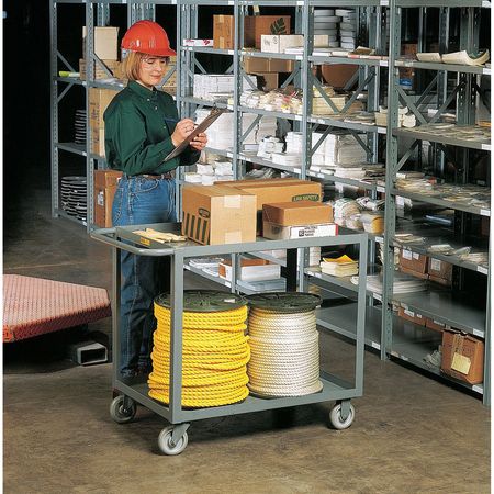 Zoro Select Utility Cart with Lipped & Flush Metal Shelves, Steel, Flat, 2 Shelves, 1,200 lb RSC-183235-2-TLD-95