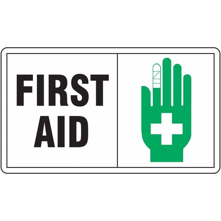 ACCUFORM First Aid Sign, 7X10", BK and GRN/WHT, Height: 7", MFSD594VA MFSD594VA