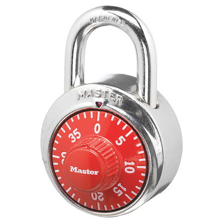 MASTER LOCK Combination Padlock, Center, Red/Silver 1504D