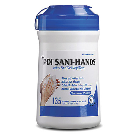 PDI Sani-Hands ALC Disinfectant Hand Wipe, 6 x 7-1/2"., 135 Wipes P13472