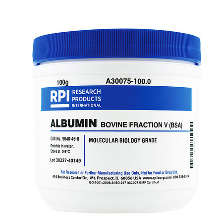 RPI Albumin, Bovine Fraction V (BSA), 100g A30075-100.0