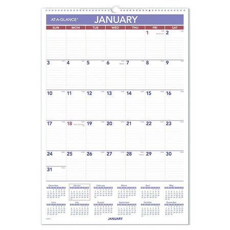 AT-A-GLANCE 15-1/2 x 22-3/4" Laminated Wall Calendar, White AAGPMLM0328