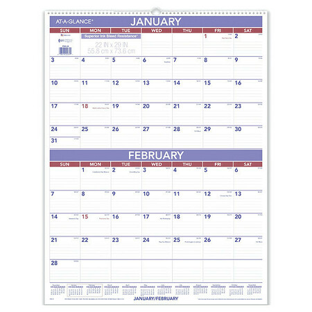 AT-A-GLANCE 22 x 29" Two-Month-View Wall Calendar, White AAGPM928
