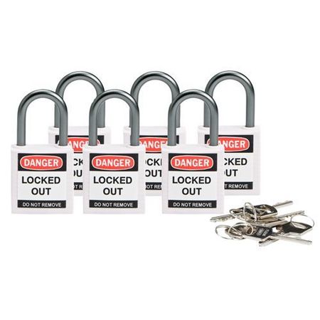 Brady Lockout Padlock, KA, White, 1-2/5"H, PK6 118966