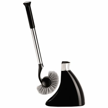 SIMPLEHUMAN Toilet Brush with Caddy, Stiff, 13 in L Handle, 1 1/2 in L Brush, Gray, Stainless Steel BT1084