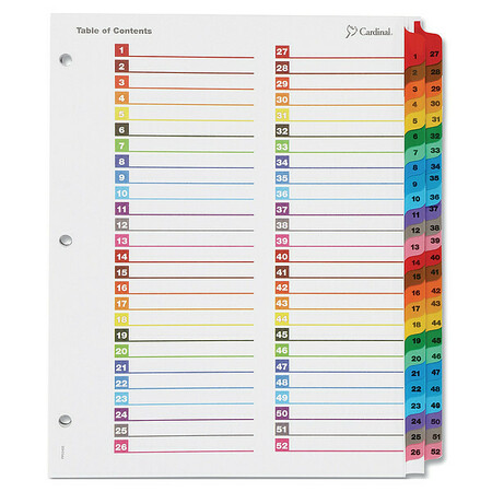 CARDINAL Dividers 52 Tab, Assorted Colors 60990