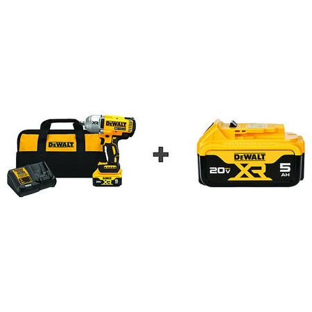 DEWALT Cordless Impact Wrench, Drive Size 1/2 in, 20 V, Includes (2) 5.0 Ah Battery DCF900P1