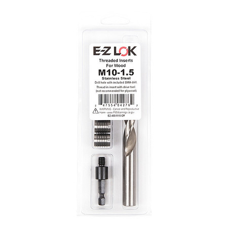 ZORO SELECT Thread Repair Kit, Knife Thread Inserts, Plain 18-8 Stainless Steel, 5 Inserts EZ-400-M10-CR