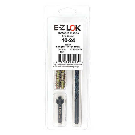 ZORO SELECT Thread Repair Kit, Hex Drive Threaded Inserts, #10-24, Hexavalent Chromium Zinc, 10 Inserts EZ-801024-13