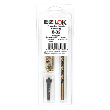 ZORO SELECT Thread Repair Kit, Hex Drive Threaded Inserts, #8-32, Hexavalent Chromium Zinc, 10 Inserts EZ-900832-10