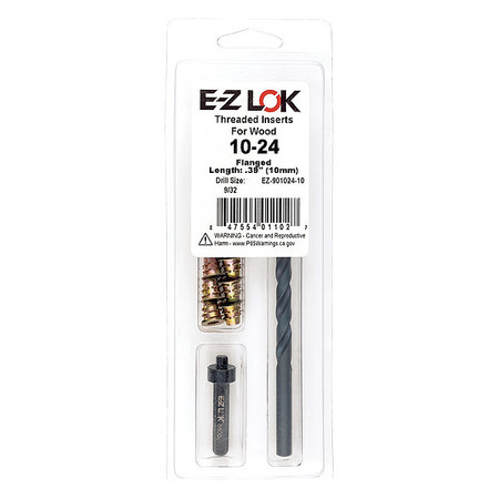 ZORO SELECT Thread Repair Kit, Hex Drive Threaded Inserts, #8-32, Hexavalent Chromium Zinc, 10 Inserts EZ-901024-10
