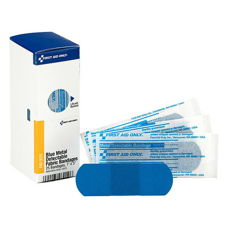 FIRST AID ONLY First Aid Kit Refill, 1"X3" Blue Metal Detectable Bandages, 25 Per Box FAE-3010