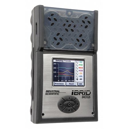 INDUSTRIAL SCIENTIFIC Multi-Gas Detector, 10.5 hr Battery Life, Black MX6-L123Q301
