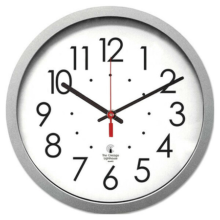 CHICAGO LIGHTHOUSE Wall Clock, 14-1/2", Silver 67816003