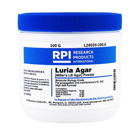 RPI Luria Agar, Powder (Millers LB), 100g L24020-100.0