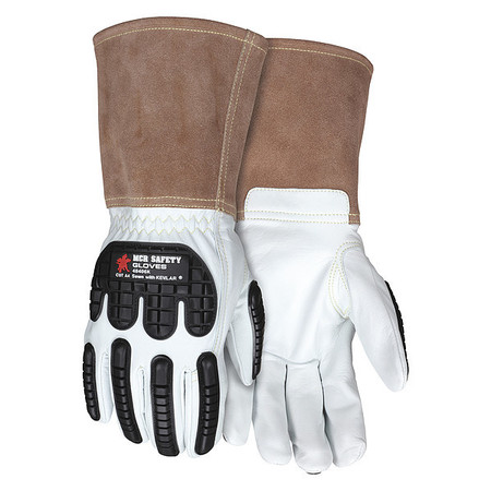 MCR SAFETY Leather Gloves, White/Brown, L, PK12 48406KL