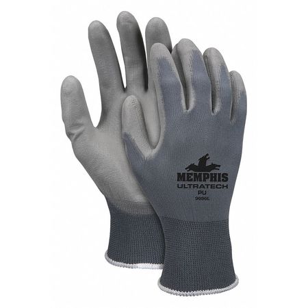 MCR SAFETY Polyurethane Coated Gloves, Palm Coverage, Gray, L, PR VP9696L