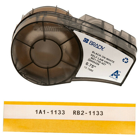 Brady Continuous Label Roll Cartridge: 3/4 in x 14 ft, Vinyl, Black on White, 1 Label Included M21-750-427