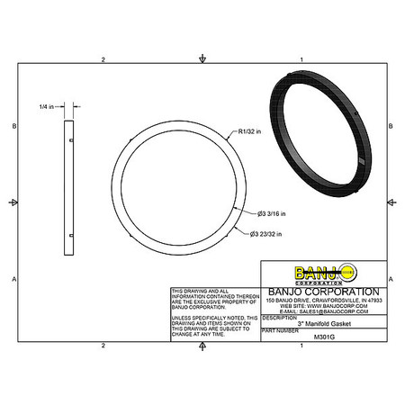 BANJO Cam and Groove Fitting Gasket, EPDM M301G