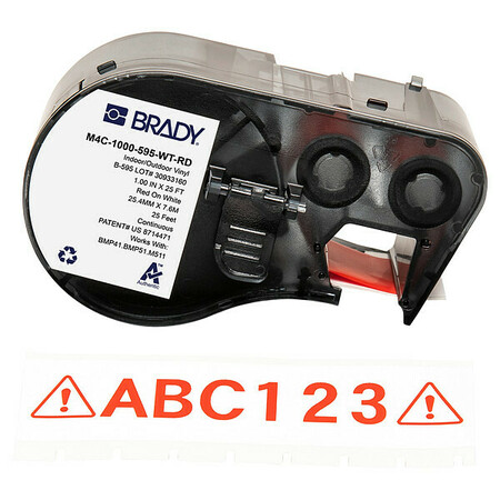 BRADY Precut Label Roll Cartridge, Red/White M4C-1000-595-WT-RD