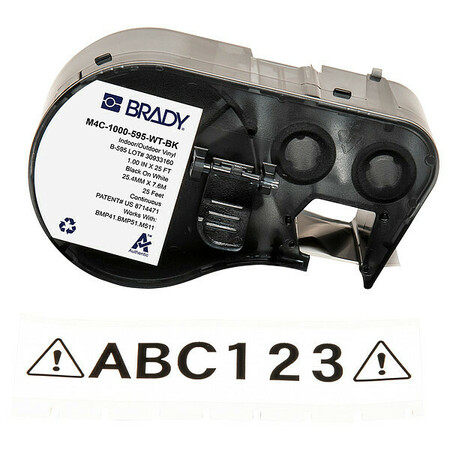 BRADY Precut Label Roll Cartridge, Black/White M4C-1000-595-WT-BK