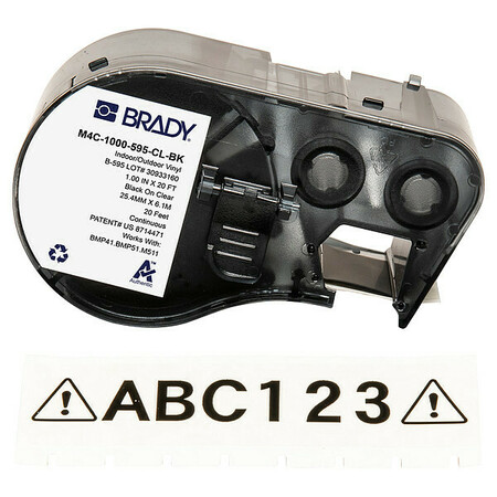 BRADY Precut Label Roll Cartridge, Black/Clear M4C-1000-595-CL-BK