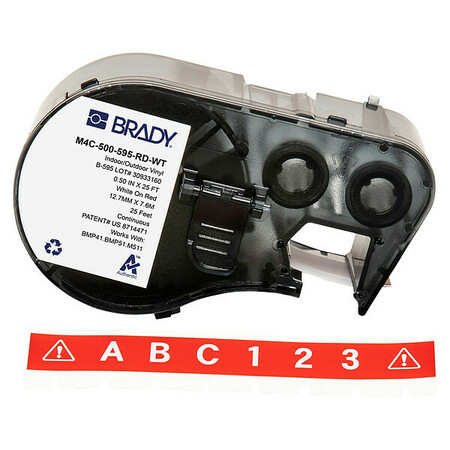 BRADY Precut Label Roll Cartridge, Red, Gloss M4C-500-595-RD-WT