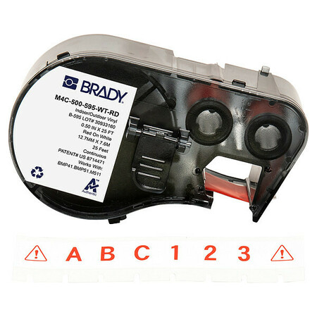 BRADY Precut Label Roll Cartridge, White, Gloss M4C-500-595-WT-RD