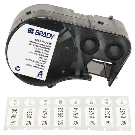 BRADY Precut Label Cartridge, White, Matte M5-118-7425