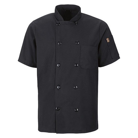 RED KAP Chef Coat, 2XL, Black 046XBK SS XXL